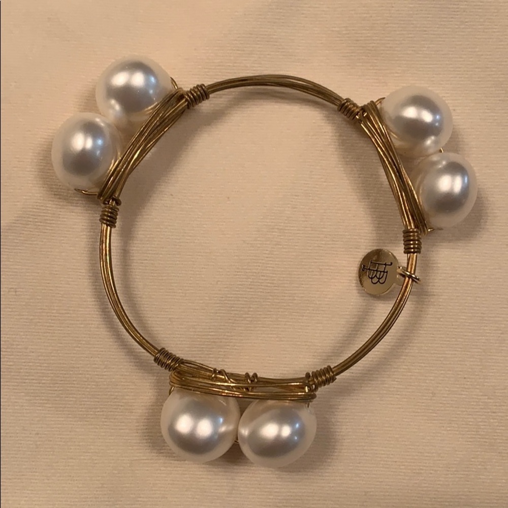 Bourbon and Bowties double pearl cuff bracelet.